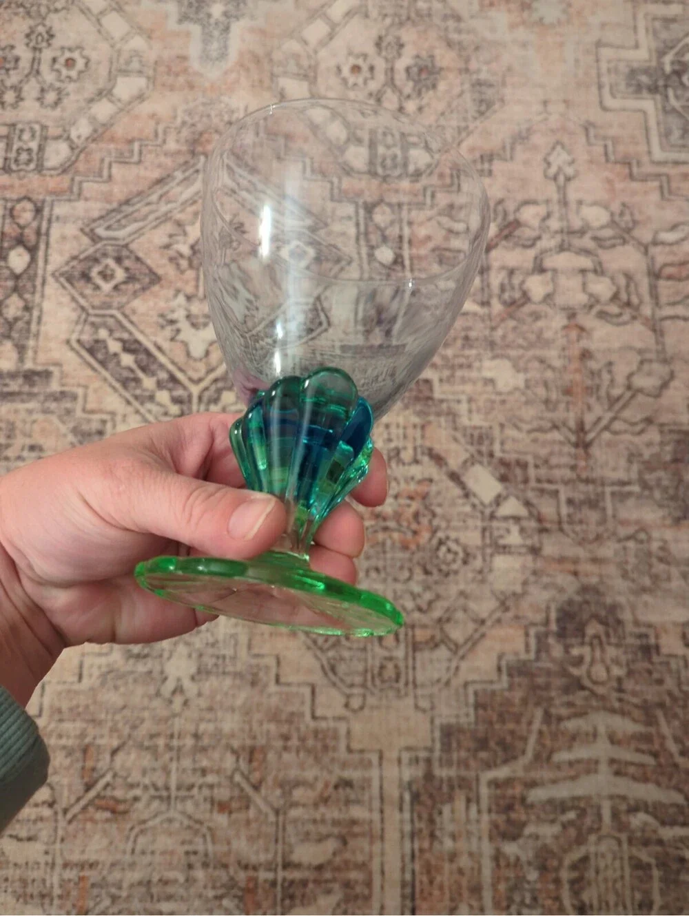Bormioli Rocco Bahia Blue Green Footed Iced Tea /Water Goblet 7.5” Made In Italy